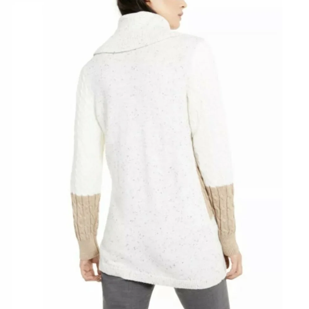 CALVIN KLEIN Acrylic Blend White Mixed Stitch Colorblocked Cowlneck Sweater - Picture 2 of 12